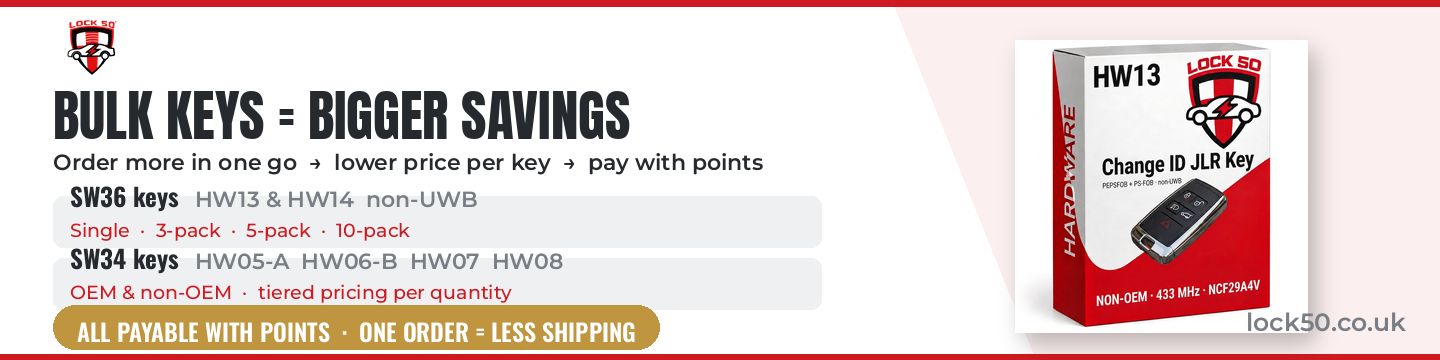 Bulk JLR keys from Lock50 - order more in one go for a lower price per key, all payable with points, one order equals less shipping